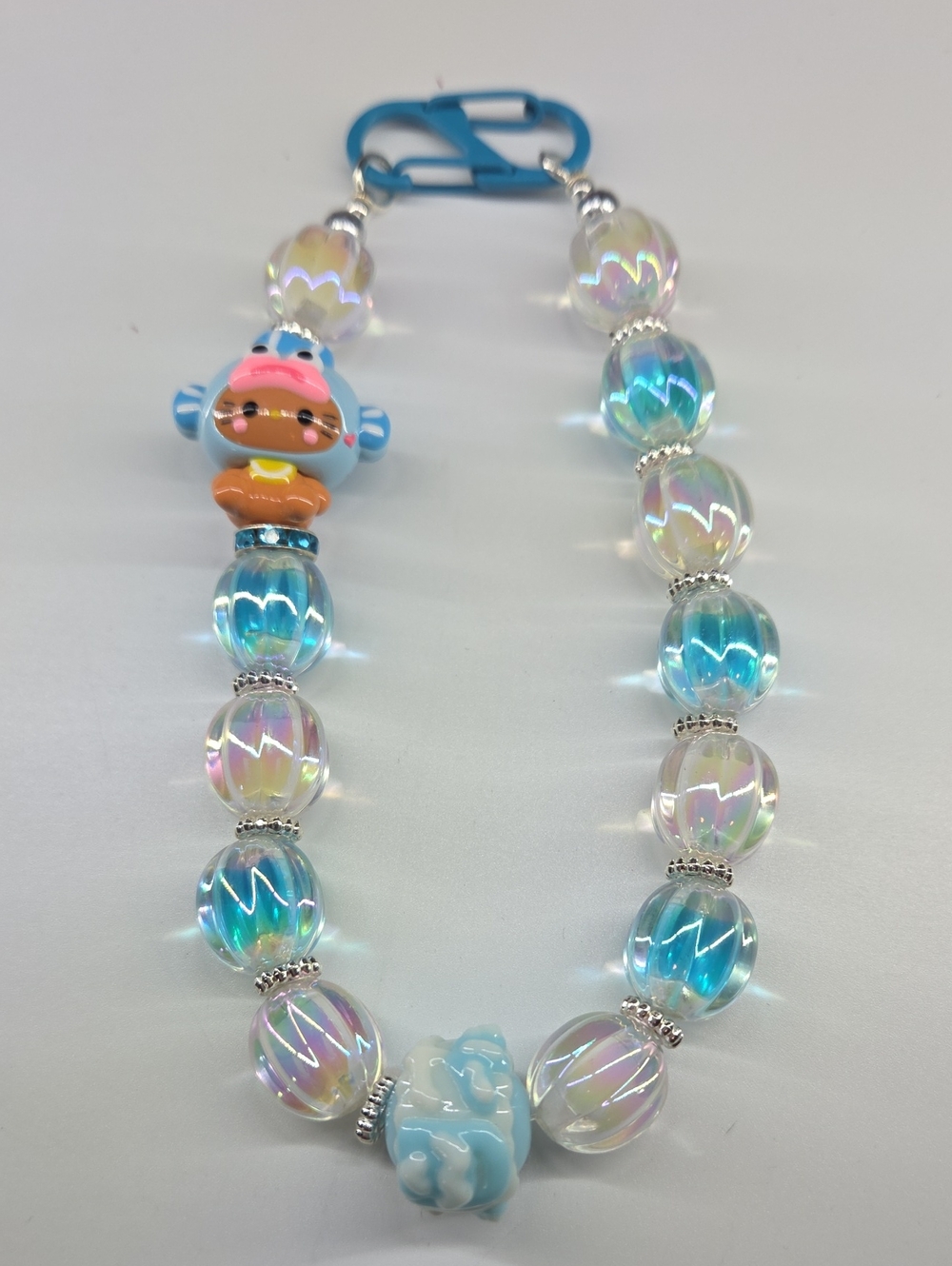 Hand Painted Hello kitty Blue Iridescent Beaded Chain
